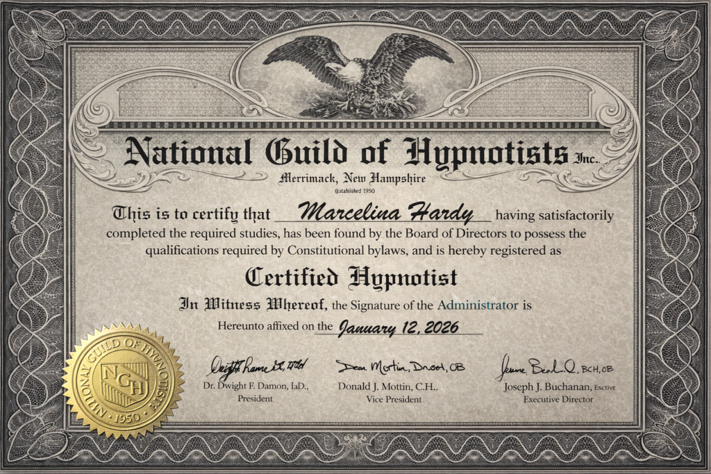 National Guild of Hypnotists membership — Marcelina Hardy